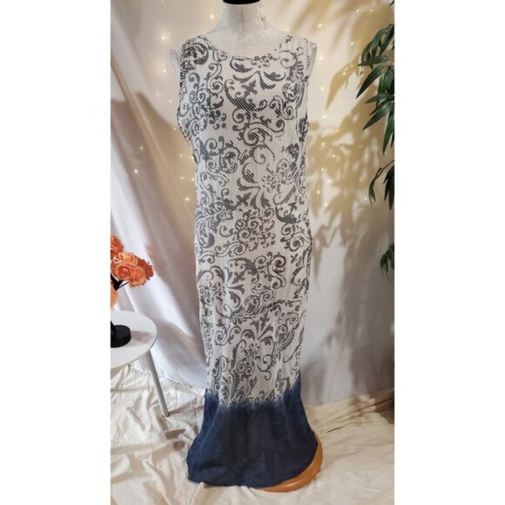 Alberto Makali Swirl Print Dip Dye Cotton Maxi Dress Size L Sleeveless Light